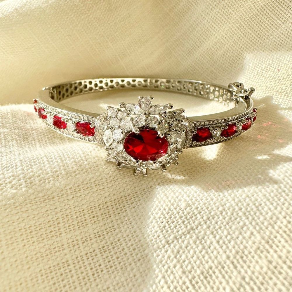 Ruby Red Cubic Zirconia Intricate Bangle Bracelet - image 1